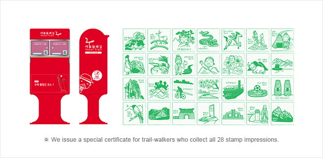 若盖上所有的28个印章，将颁发走完首尔漫步路的证书。