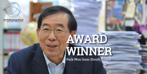 首尔市长朴元淳，被评选为瑞典“哥德堡可持续发展奖”获奖人